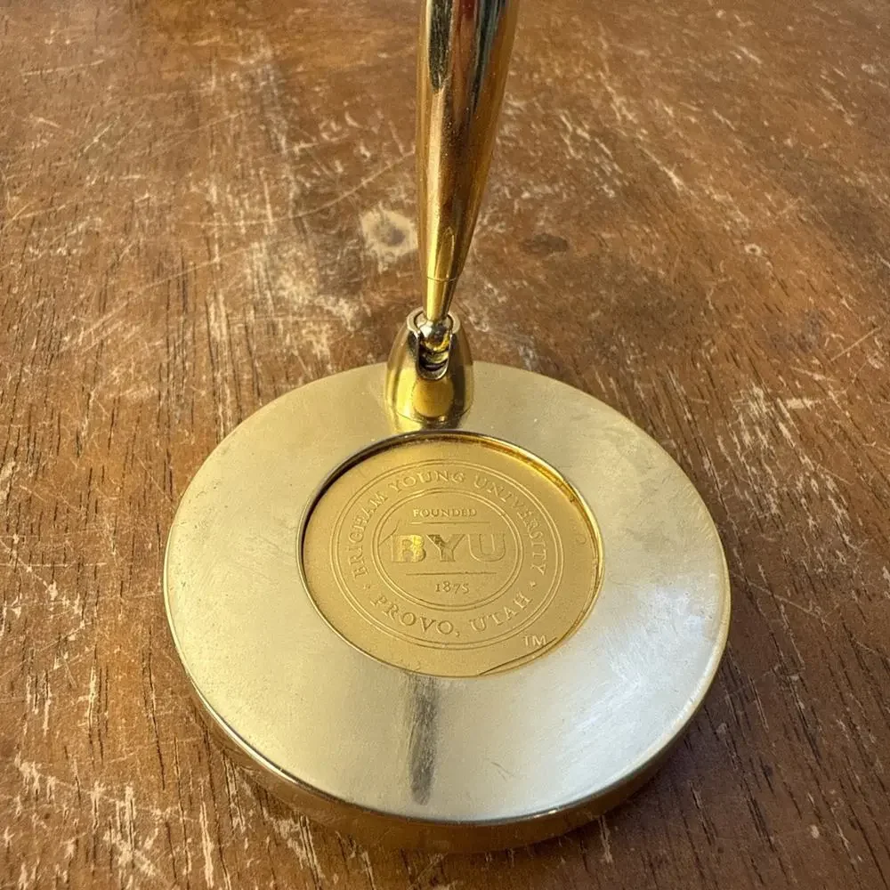 BYU Gold Plated Desk Set Ballpoint Pen Stand‎ Collector Office Alumni Gift Decor